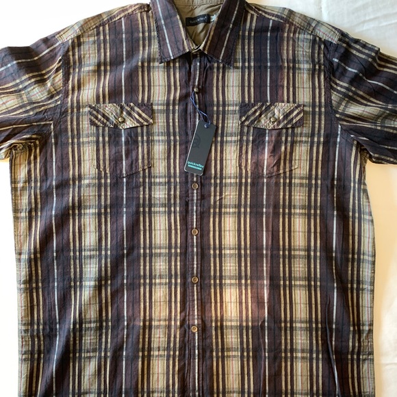 Quick Reflex Brown Plaid Mens Dress Shirt 3XT - Picture 7 of 13